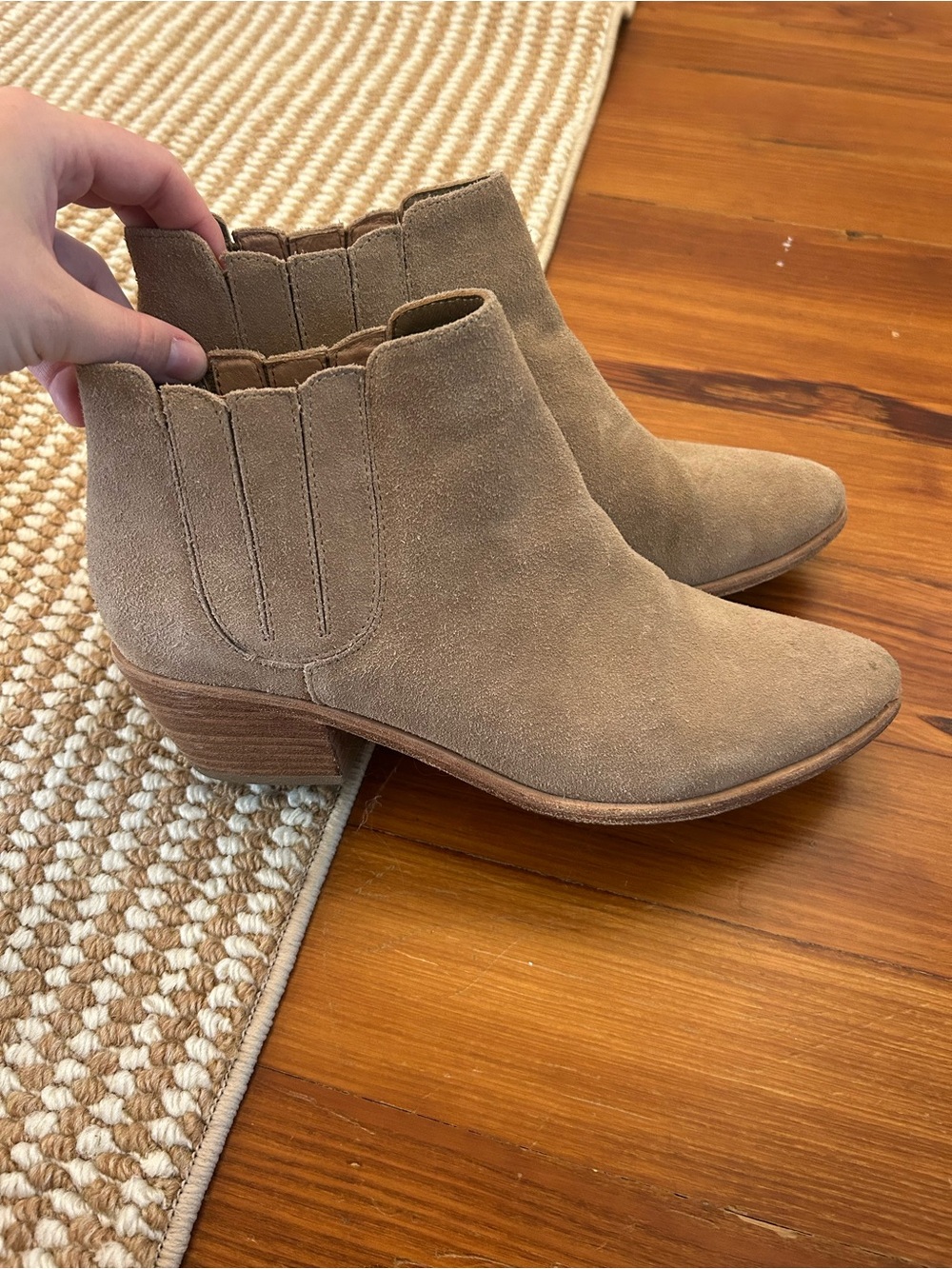 Joie Taupe Suede Scalloped Chelsea Ankle Boots